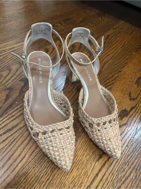 Donald J. Pliner Tan Woven Pointed-Toe Block Heels